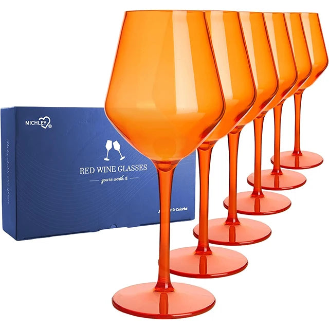 MICHLEY 2/4/6PCS Unbreakable Colorful Tritan Plastic Wine Glass Set Reusable Luxury For Party Outdoor Dishwasher Glassware